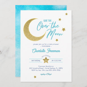 Gold Moon and Stars Baby Boy We're Over The Moon Invitation