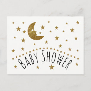 Gold Moon and Stars Baby Shower Invitation Postcard