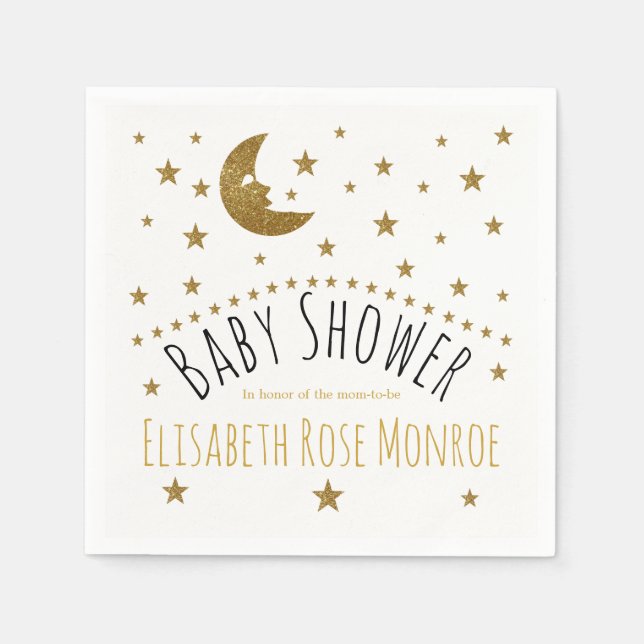 Gold Moon and Stars Baby Shower Napkin (Front)