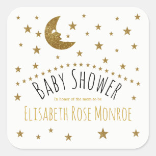 Gold Moon and Stars Baby Shower Square Sticker