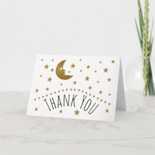 Gold Moon and Stars Baby Shower Thank You Card