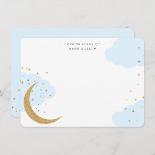 Gold Moon and Stars, Blue Clouds Baby Flat Card