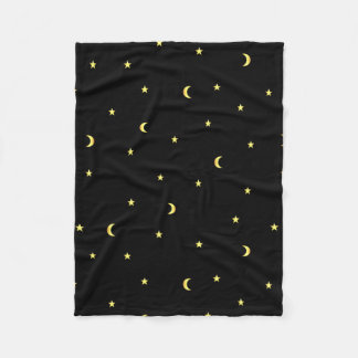 Gold Moon and Stars Fleece Blanket