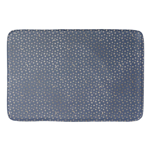 Gold Moon and Stars Night Sky Bath Mat (Front)