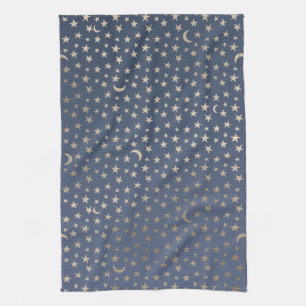 Gold Moon and Stars Night Sky Tea Towel