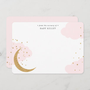 Gold Moon and Stars, Pink Clouds Baby Flat Card