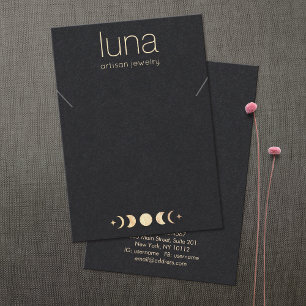Gold Moon Phase Zodiac Necklace Display Holder Business Card
