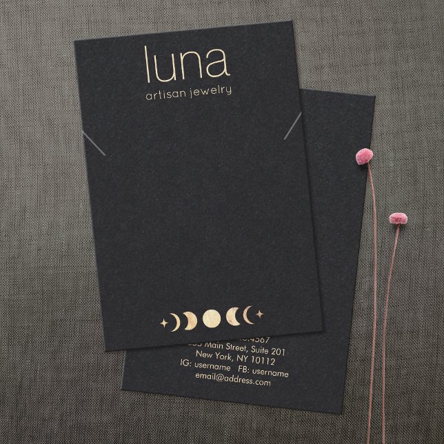 Gold Moon Phase Zodiac Necklace Display Holder Business Card (Creator Uploaded)