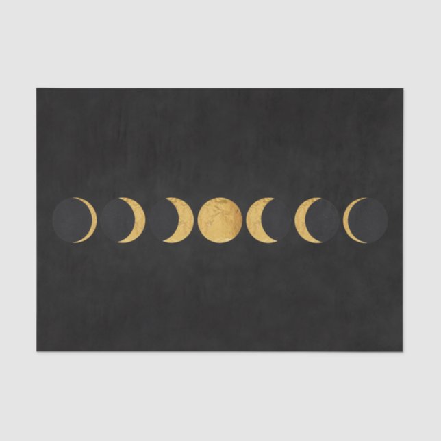 Gold moon phases black textured background tissue paper (Front)