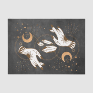 Gold moon phases crystals henna tattoo hands stars tissue paper
