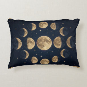 🌙 Gold Moon Phases Mystical Celestial Style 🌙 Decorative Cushion