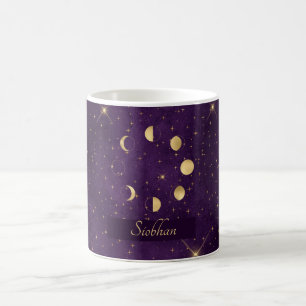 Gold Moon Phases Purple Stars Personalised Coffee Mug