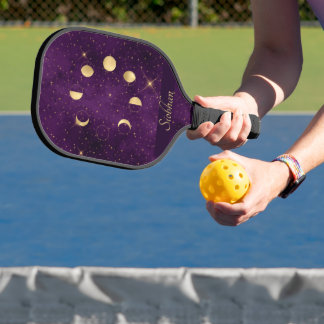 Gold Moon Phases Purple Stars Personalised   Pickleball Paddle