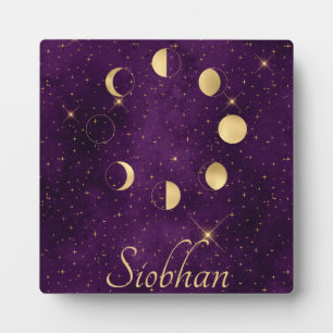 Gold Moon Phases Purple Stars Personalised Plaque