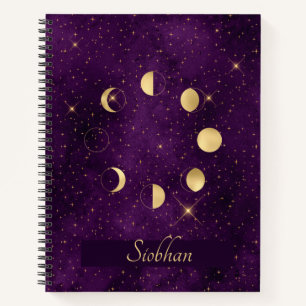 Gold Moon Phases Purple Stars Personalised Sketch Notebook