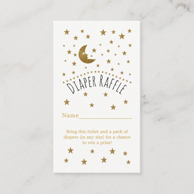 Gold Moon & Stars Baby Shower Diaper Raffle Ticket Enclosure Card (Front)