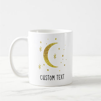 Gold Moon & Stars Custom Text Celestial Coffee Mug