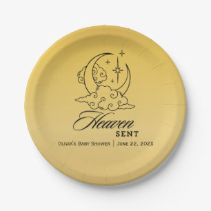 Gold Moon Stars Heaven Sent Baby Shower Paper Plate