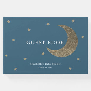 Gold Moon & Stars Navy Blue Baby Shower Guest Book