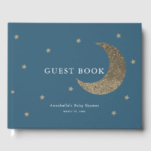 Gold Moon & Stars Navy Blue Baby Shower Guest Book