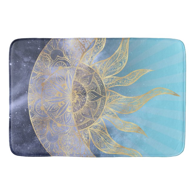 Gold Moon Sun Mandala Celestial Design Bath Mat (Front)