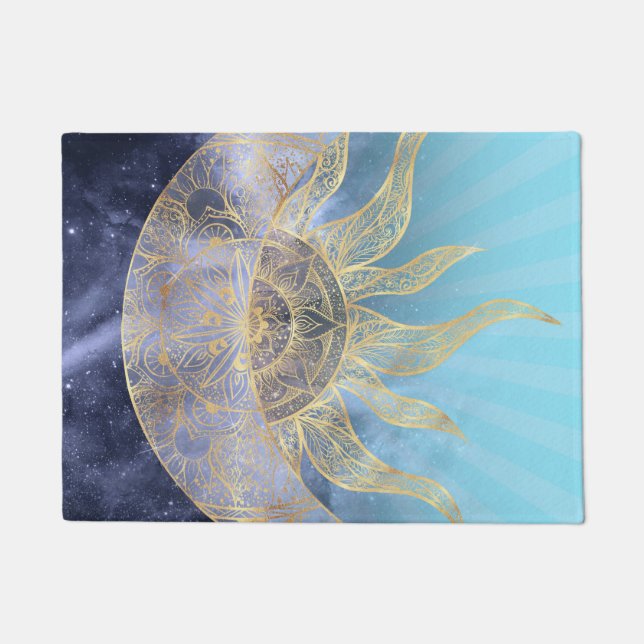 Gold Moon Sun Mandala Celestial Design Doormat (Front)