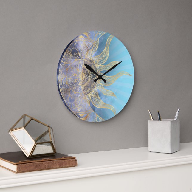 Gold Moon Sun Mandala Celestial Design Large Clock (Office)