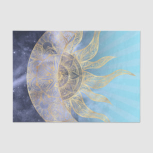 Gold Moon Sun Mandala Celestial Design Tissue Paper