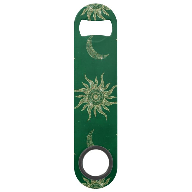 Gold Moon Sun Mandala Green Pattern (Front)