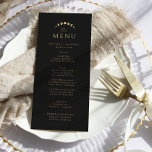 Gold Moon Wedding Menu<br><div class="desc">Transform your dining experience with the "Gold Moon Wedding Menu Card, " set against a rich black backdrop. The golden celestial elements, accompanied by the stylishly simple customisable initials, bring a touch of magic to your table settings. Moon phases delicately integrated into the design elevate the dining experience, symbolising the...</div>