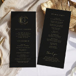Gold Moon Wedding Program<br><div class="desc">The "Gold Moon Wedding Program" becomes a visual guide to your celestial celebration against a sophisticated black canvas. The golden crescent moon, stars, and moon phases, along with the stylishly simple customisable initials of the couple, become celestial beacons. Moon phases subtly woven into the design symbolise the unfolding chapters of...</div>