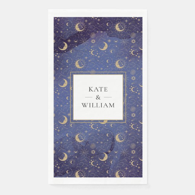 Gold Moons And Stars Celestial Mystical Wedding Napkin (Front)