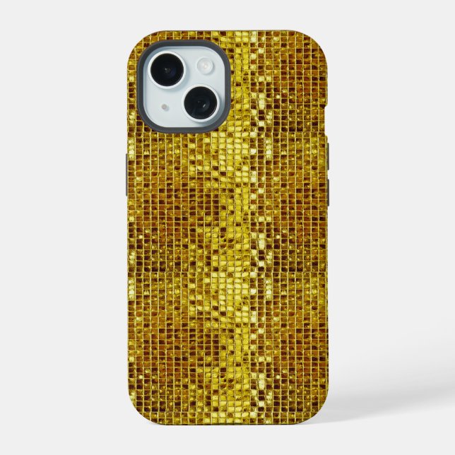 Gold Mosaic Elegant Glam Girly Luxury Modern iPhone 15 Case (Back)