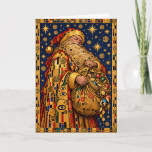 Gold Mosaic Santa Claus Art Nouveau Christmas Card