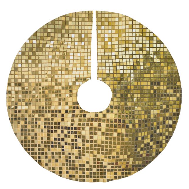 Gold Mosaic: Square Tiles Texture. Brushed Polyester Tree Skirt (Front)