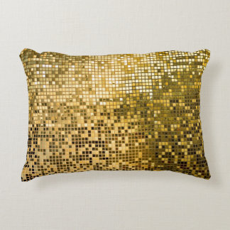 Gold Mosaic: Square Tiles Texture. Decorative Cushion