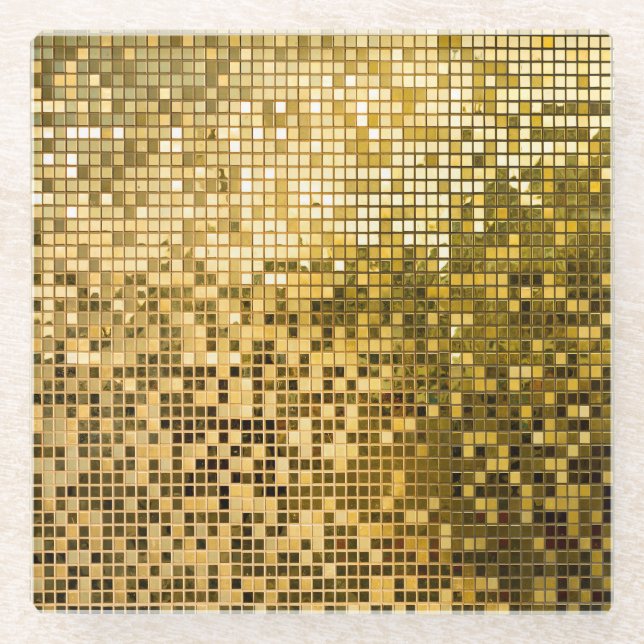 Gold Mosaic: Square Tiles Texture. Glass Coaster (Front)