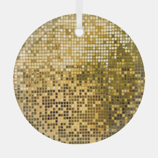 Gold Mosaic: Square Tiles Texture. Glass Tree Decoration