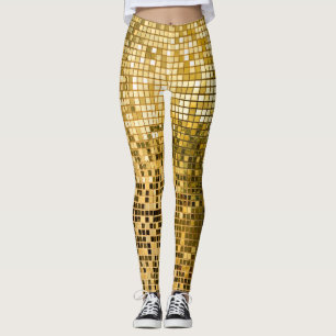 Gold Mosaic: Square Tiles Texture. Leggings