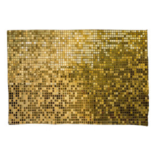 Gold Mosaic: Square Tiles Texture. Pillowcase