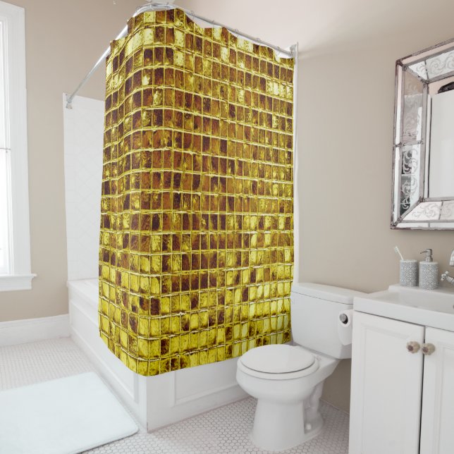Gold Mosaic Tiles Elegant Modern Luxury Shower Curtain (In Situ)