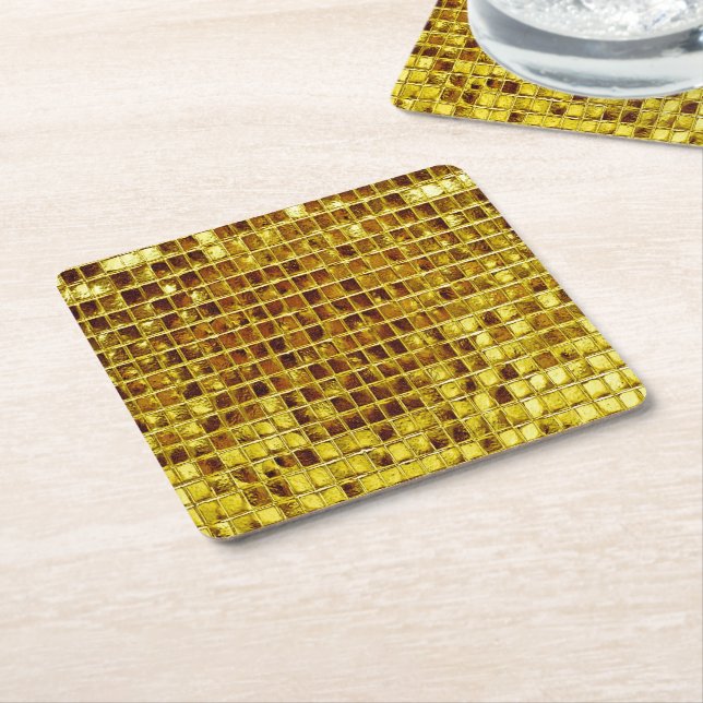 Gold Mosaic Tiles Elegant Modern Luxury Square Paper Coaster (Angled)