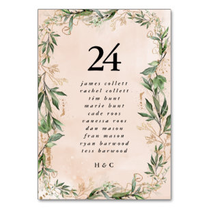 Gold Moss Eucalyptus Modern Abstract Geometric Fun Table Number