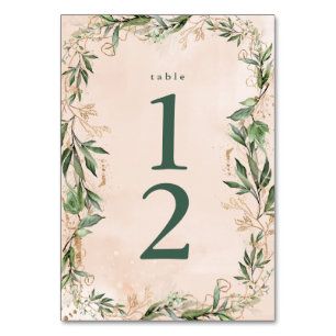 Gold Moss Eucalyptus Modern Abstract Geometric Fun Table Number