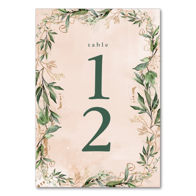 Gold Moss Eucalyptus Modern Abstract Geometric Fun Table Number (Front)