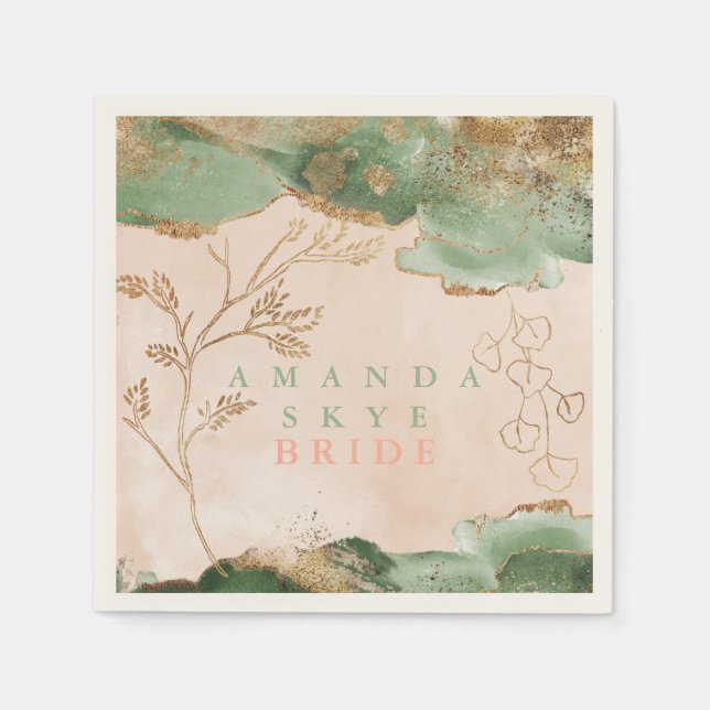 Gold Moss Eucalyptus Modern Abstract Napkin (Front)