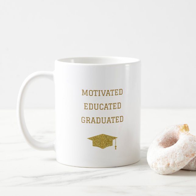 Gold Motivated Educated Graduated Mortarboard Mug (With Donut)