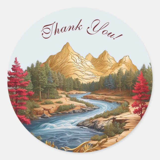 Gold Mountains and Forest Thank You Stickers (Front)