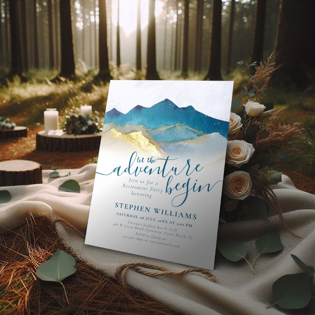 Gold Mountains Let The Adventure Begin Retirement Invitation (Creator Uploaded)