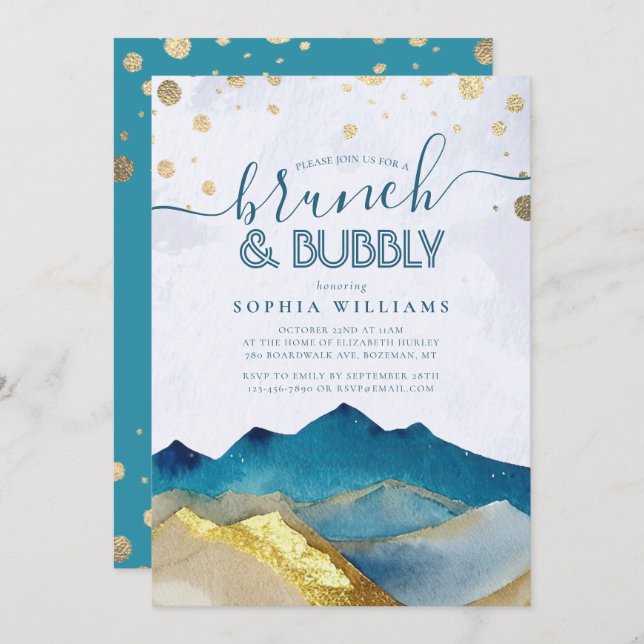 Gold Mountains Wedding Brunch Bubbly Bridal Shower Invitation (Front/Back)